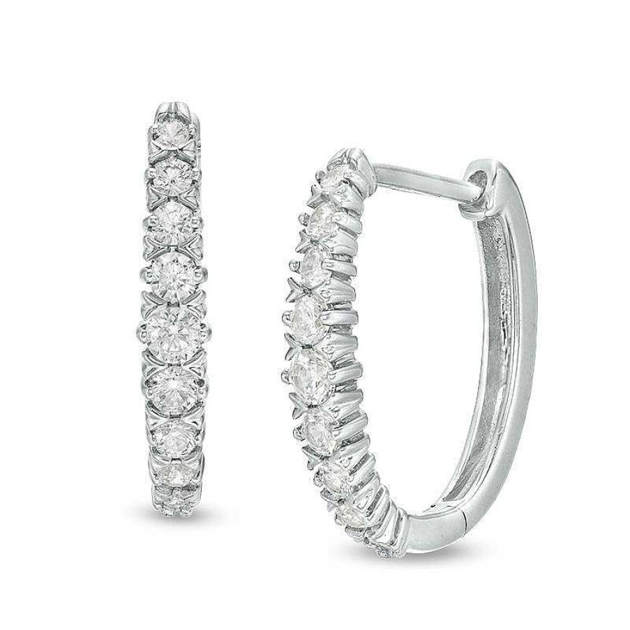 Earrings Zales | 1/2 Ct. T.W. Diamond Oval Hoop Earrings In 10K White Gold