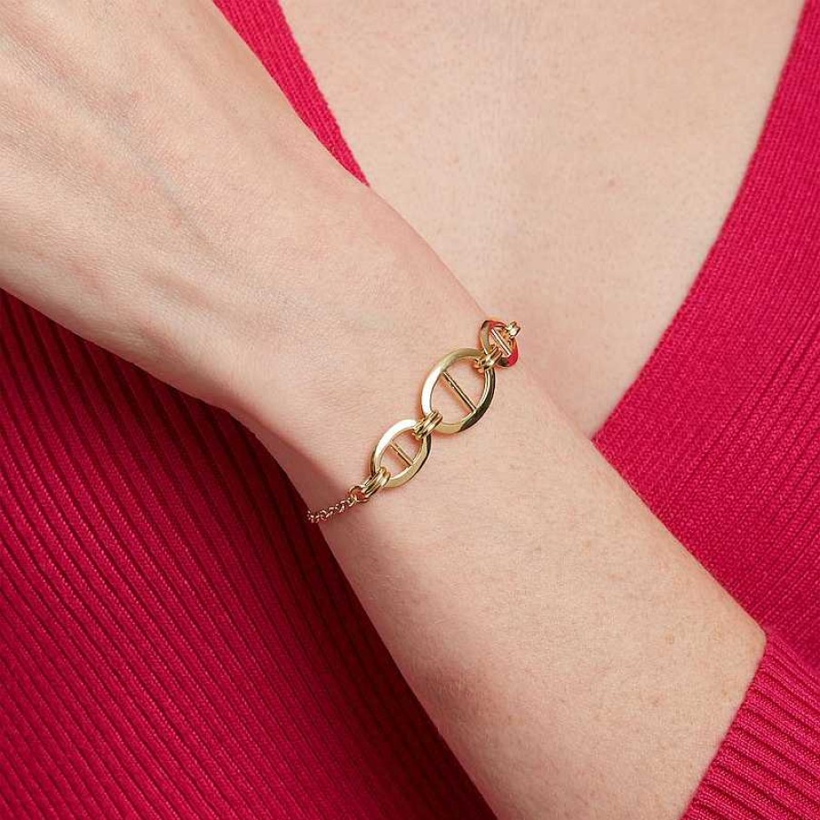 Bracelets Zales | Mariner-Style Link Trio Bracelet In 10K Gold – 7.5"