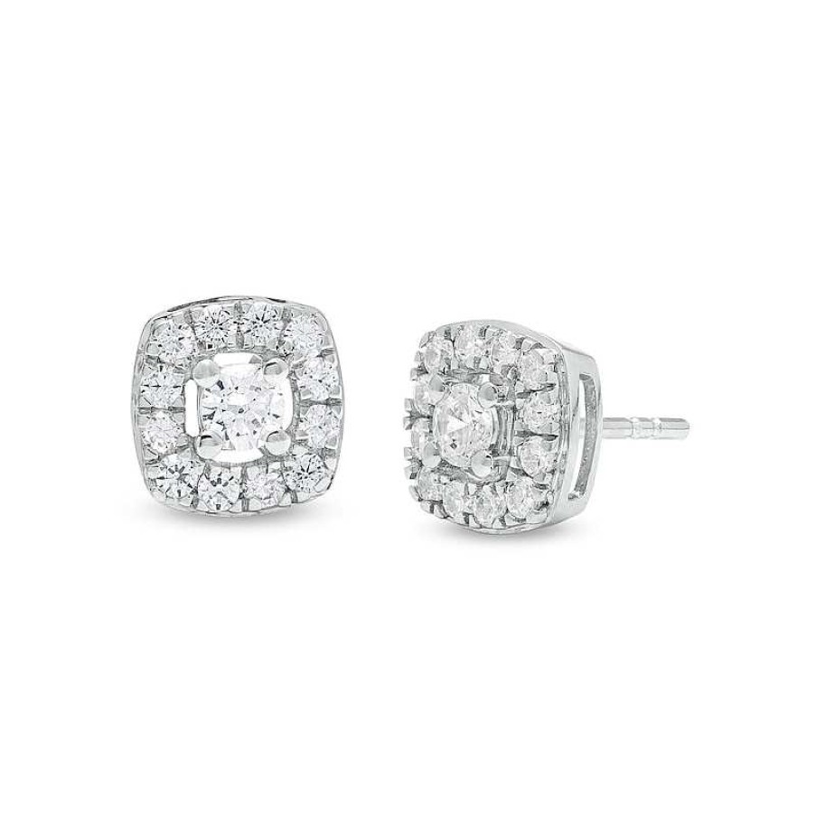 Earrings Zales | 3/8 Ct. T.W. Diamond Cushion-Shaped Frame Stud Earrings In 10K White Gold