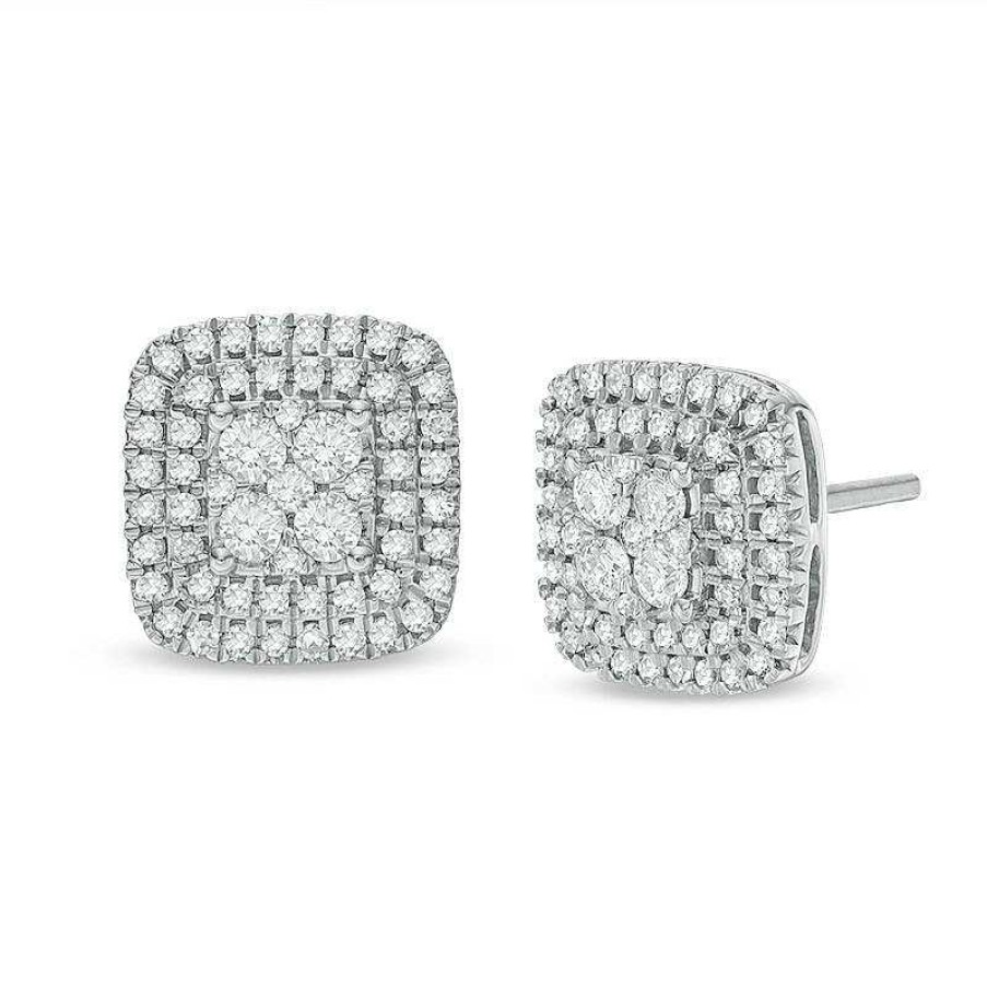 Earrings Zales | 1/2 Ct. T.W. Multi-Diamond Cushion Stud Earrings In 10K White Gold