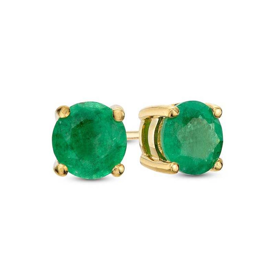 Earrings Zales | 6.0Mm Emerald Solitaire Stud Earrings In 10K Gold