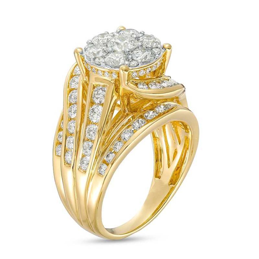 Rings Zales | 3 Ct. T.W. Multi-Diamond Bypass Crossover Engagement Ring In 14K Gold (I/I2)