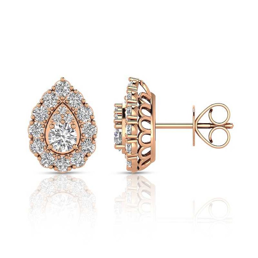 Earrings Zales | 1-1/2 Ct. T.W. Certified Pear-Shaped Multi-Diamond Frame Stud Earrings In 14K Rose Gold (I/I2)