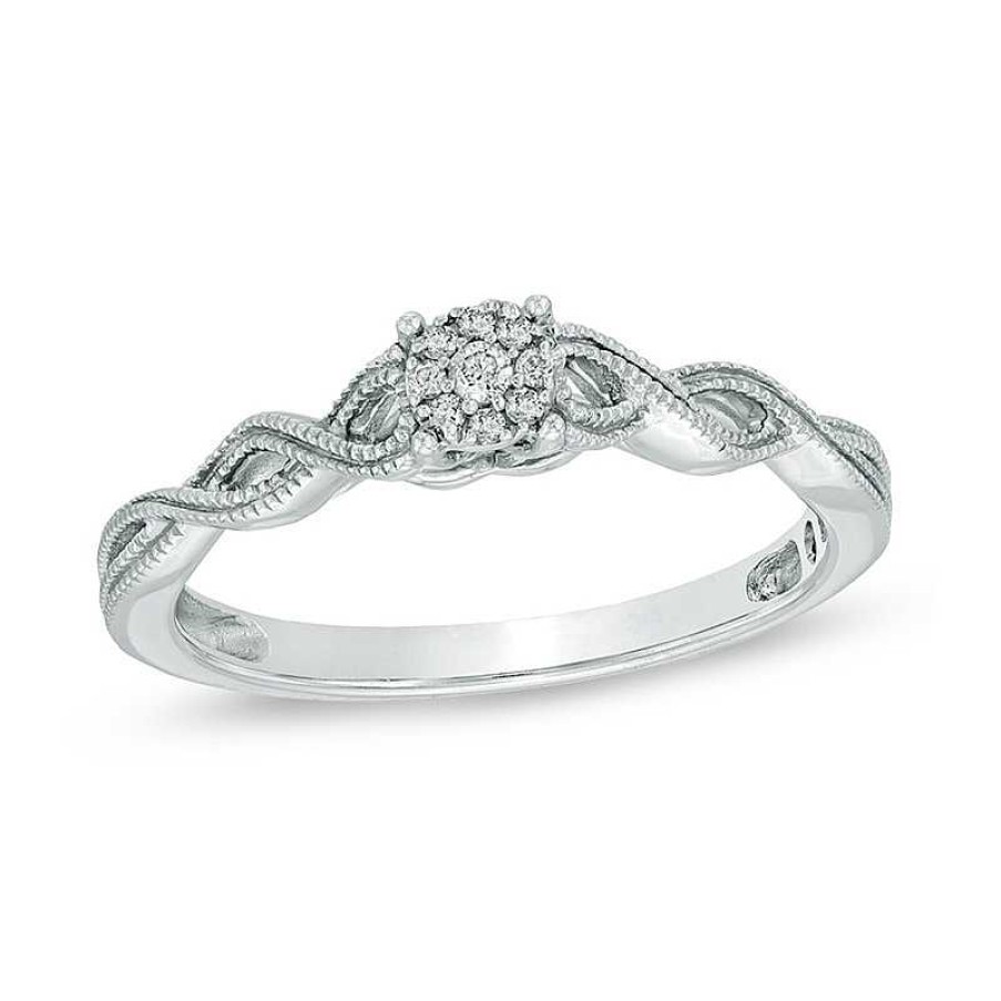 Rings Zales | Cherished Promise Collection™ 1/20 Ct. T.W. Diamond Cluster Twist Shank Ring In Sterling Silver