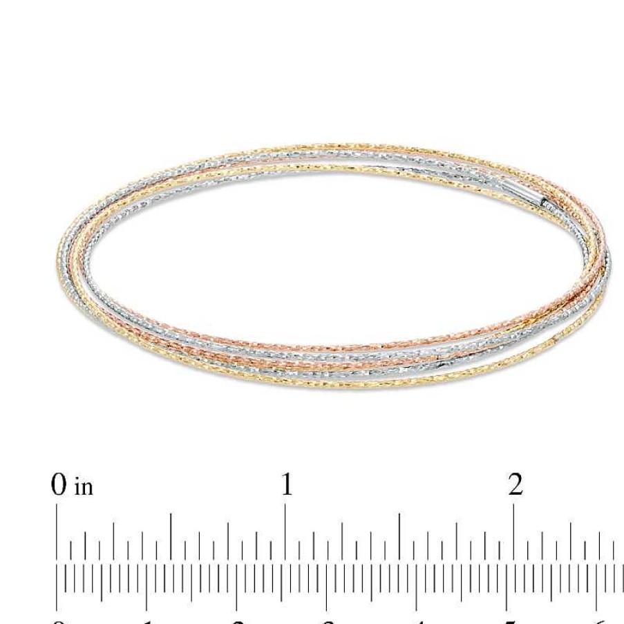 Bracelets Zales | Diamond-Cut Six Piece Stacked Bangle Set In Sterling Silver And 14K Tri-Tone Gold Plate - 7.5"