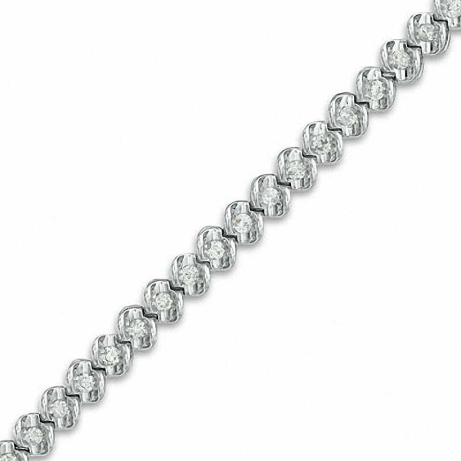 Bracelets Zales | Previously Owned - 1 Ct. T.W. Diamond Bracelet In 10K White Gold - 7.25"