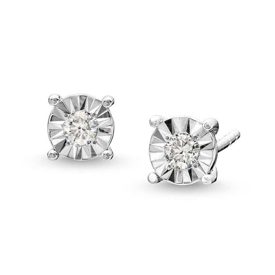 Earrings Zales | 1/8 Ct. T.W. Certified Lab-Created Diamond Miracle Frame Solitaire Stud Earrings In Sterling Silver (I/Si2)