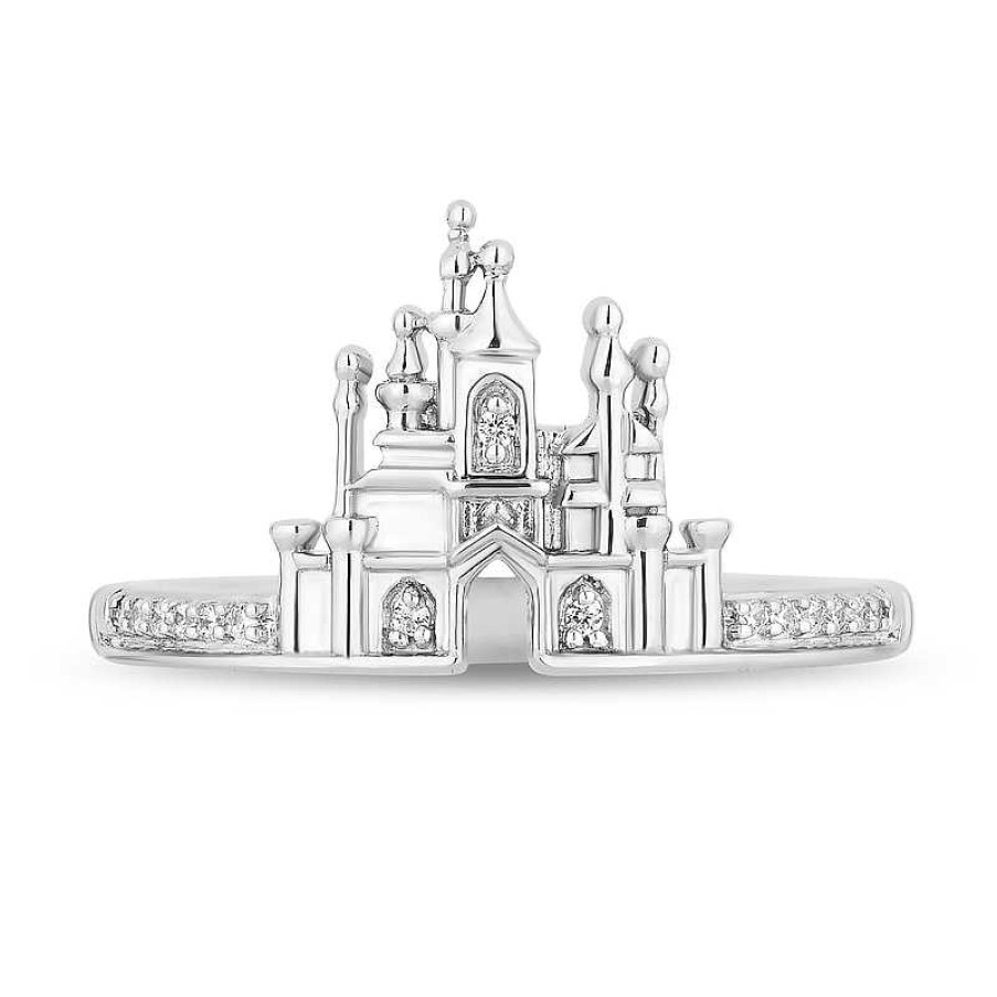 Rings Zales | Collector'S Edition Enchanted Disney 100Th Anniversary 1/5 Ct. T.W. Diamond Castle Ring Set In Sterling Silver