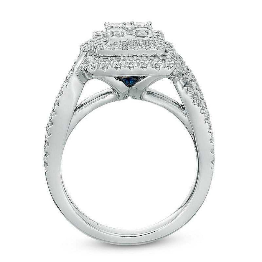 Rings Zales | Vera Wang Love Collection 1 Ct. T.W. Quad Diamond Double Frame Engagement Ring In 14K White Gold