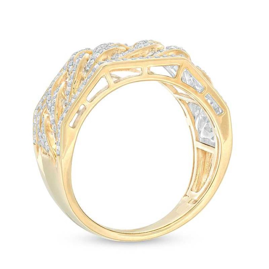 Rings Zales | Men'S 1/2 Ct. T.W. Diamond Curb Link Ring In 10K Gold