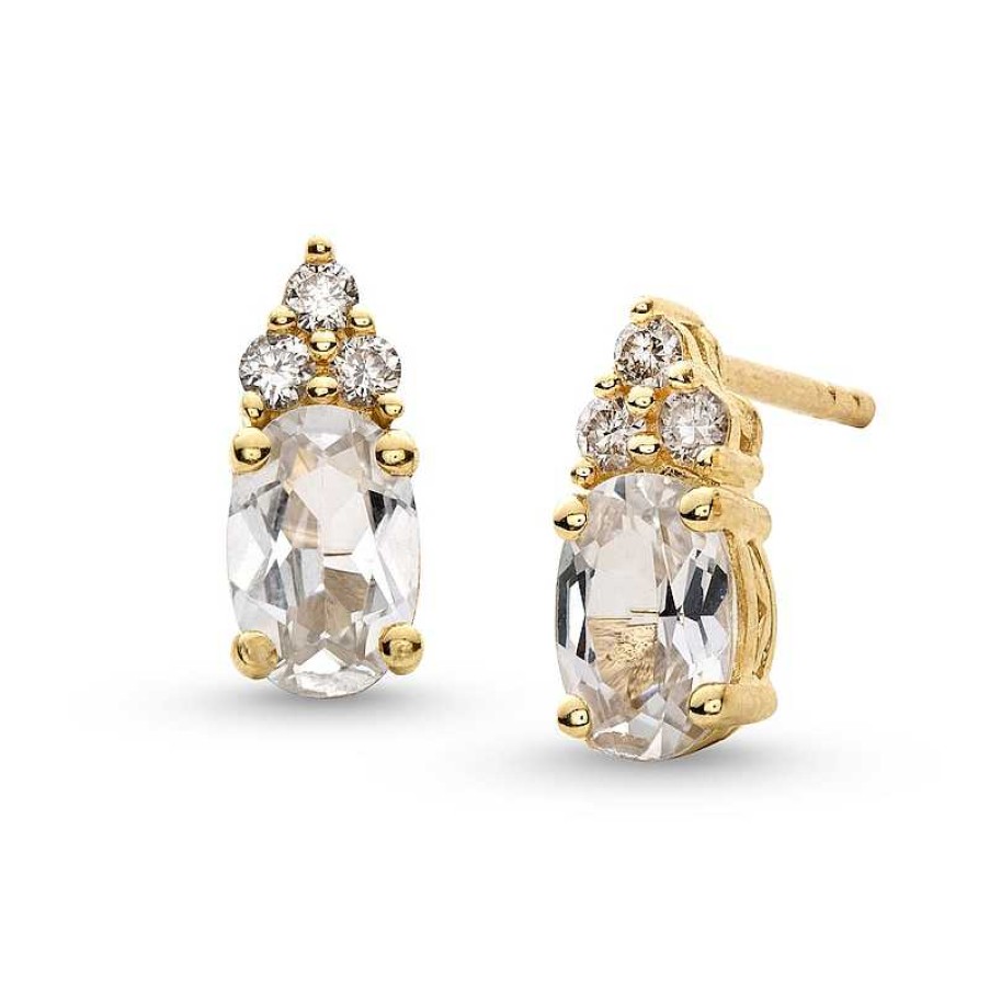 Earrings Zales | Oval White Lab-Created Sapphire And 1/10 Ct. T.W. Diamond Stud Earrings In 10K Gold