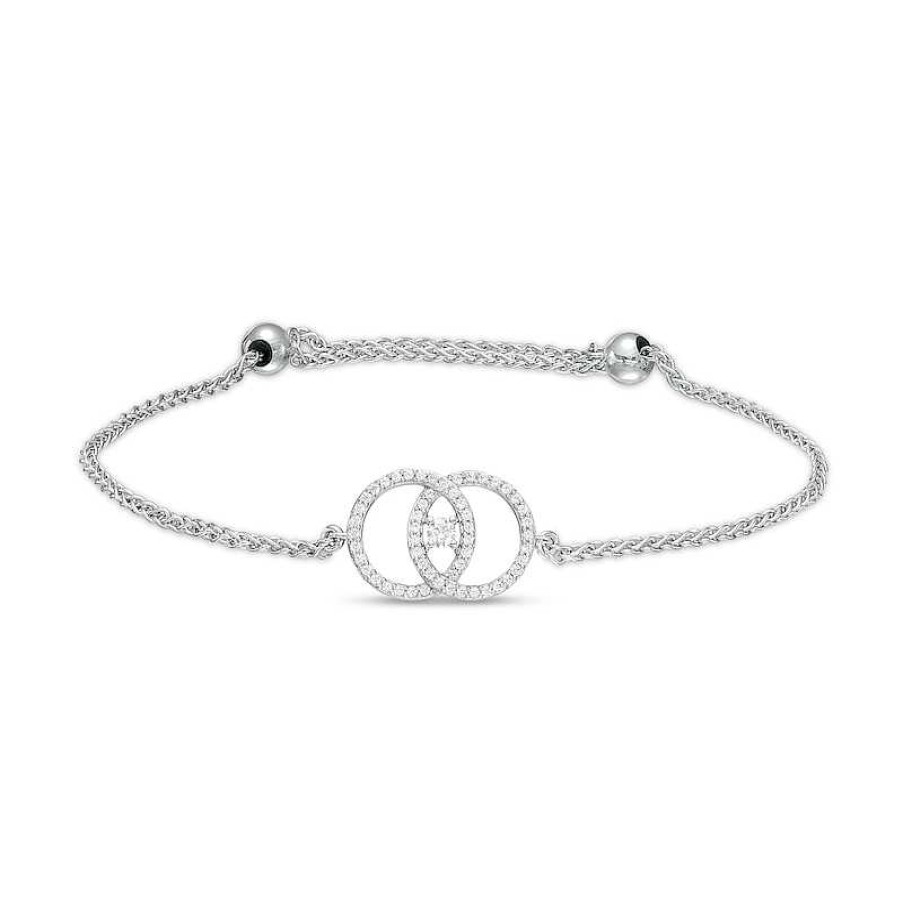 Bracelets Zales | You Me Us 1/3 Ct. T.W. Diamond Intertwined Double Circle Bolo Bracelet In 10K White Gold – 9"