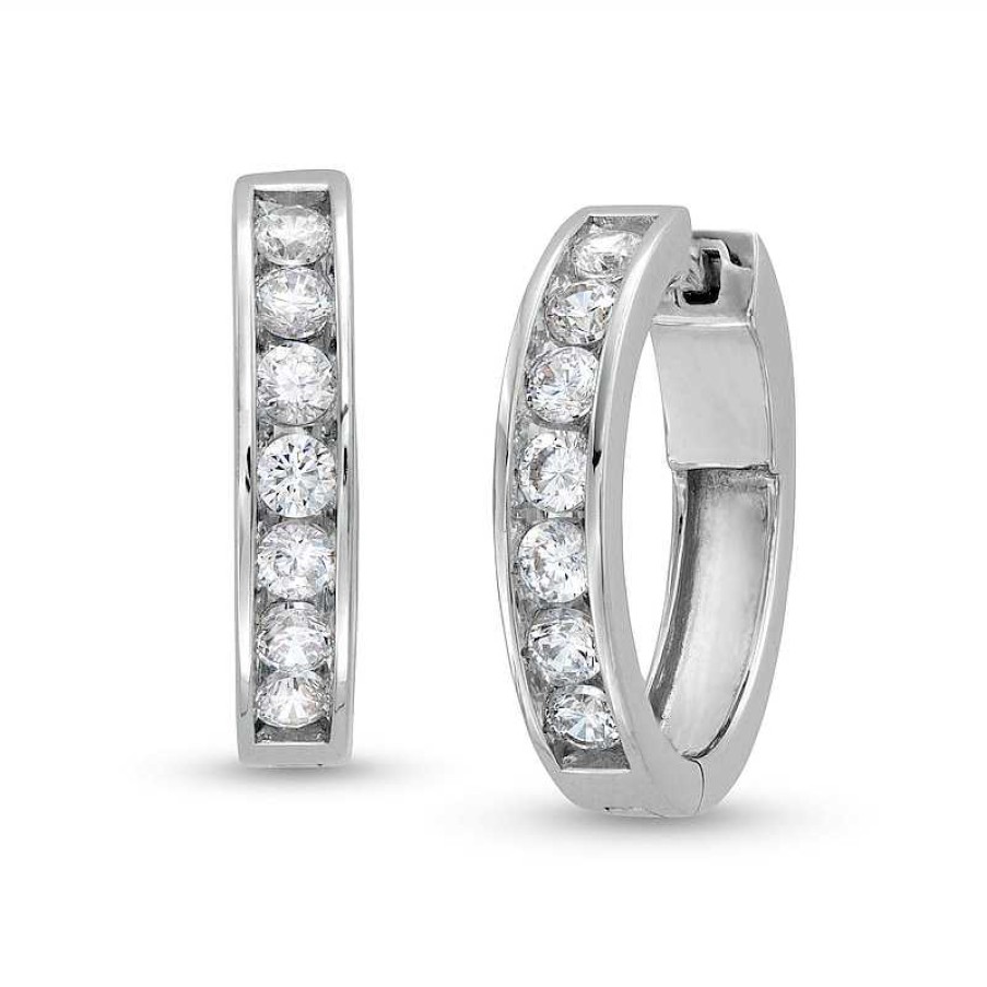 Earrings Zales | 1 Ct. T.W. Diamond Channel-Set Huggie Hoop Earrings In 10K White Gold