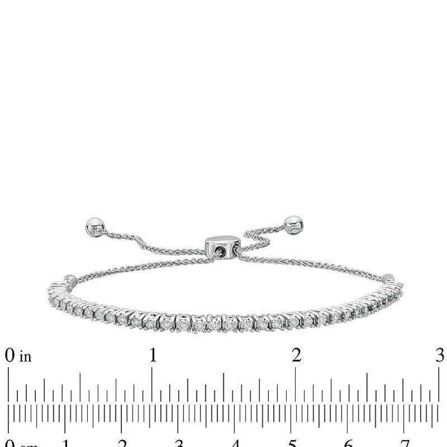 Bracelets Zales | 1/10 Ct. T.W. Diamond Lined Bolo Bracelet In Sterling Silver - 9.5"