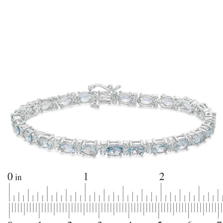 Bracelets Zales | Oval Sky Blue Topaz And Diamond Accent Tennis Bracelet In Sterling Silver - 7.5"