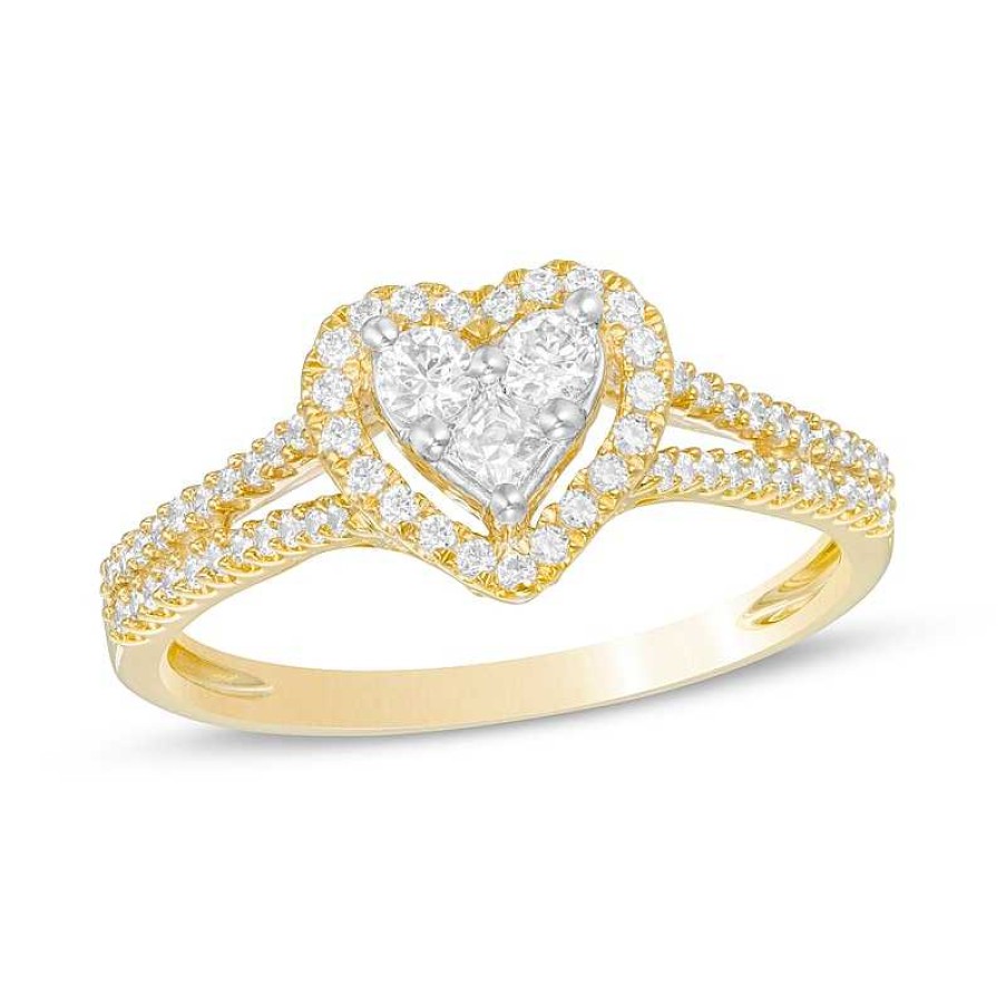 Rings Zales | 1/2 Ct. T.W. Composite Diamond Heart Frame Ring In 10K Gold