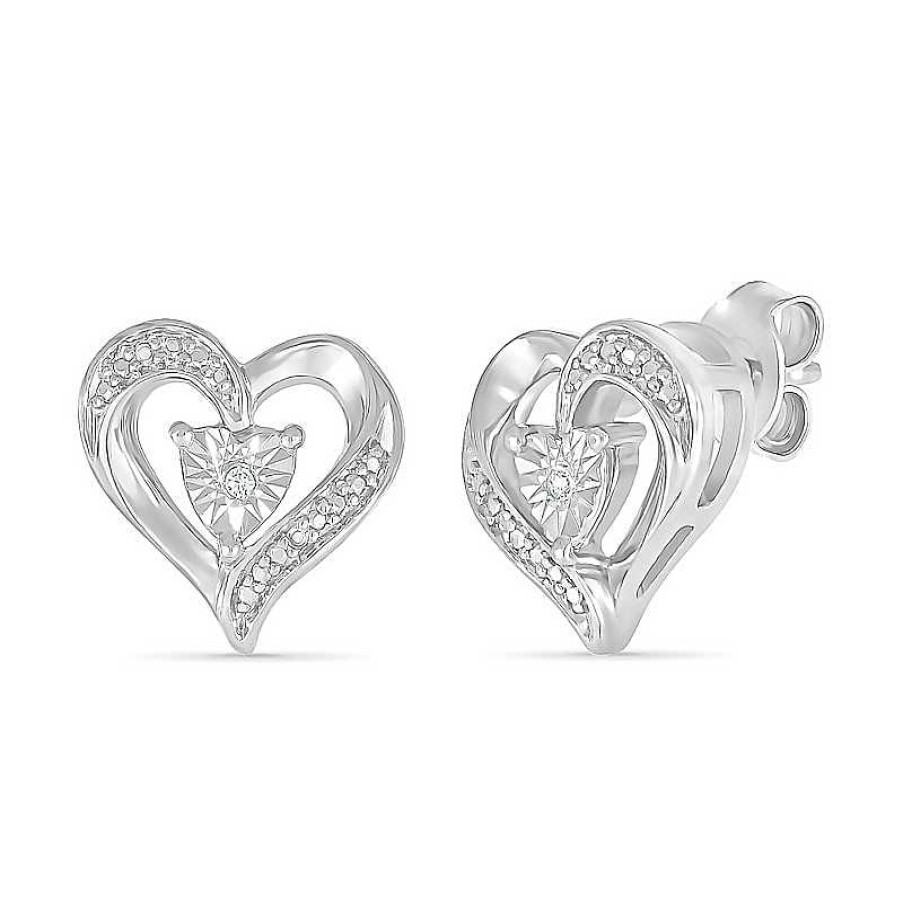 Earrings Zales | Diamond Accent Bypass Heart Stud Earrings In Sterling Silver