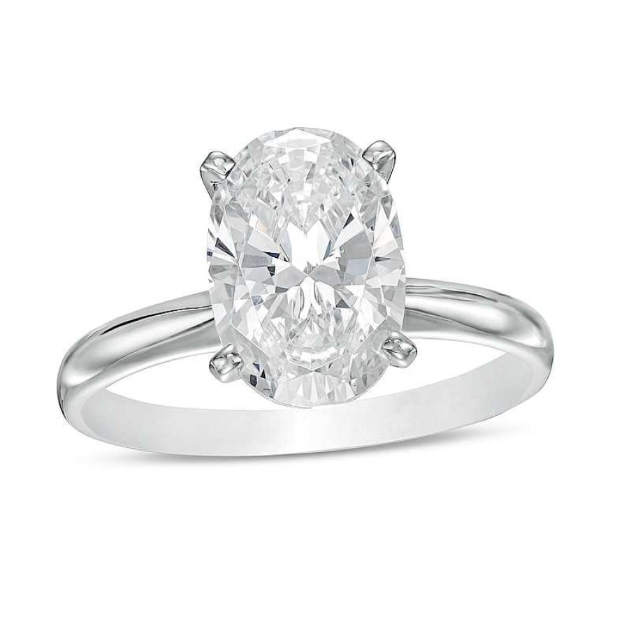 Rings Zales | 3 Ct. Certified Oval Lab-Created Diamond Solitaire Engagement Ring In 14K White Gold (F/Vs2)