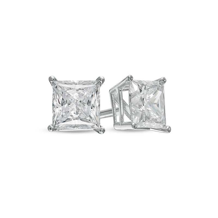 Earrings Zales | 2 Ct. T.W. Certified Princess-Cut Lab-Created Diamond Solitaire Stud Earrings In 14K White Gold (F/Si2)