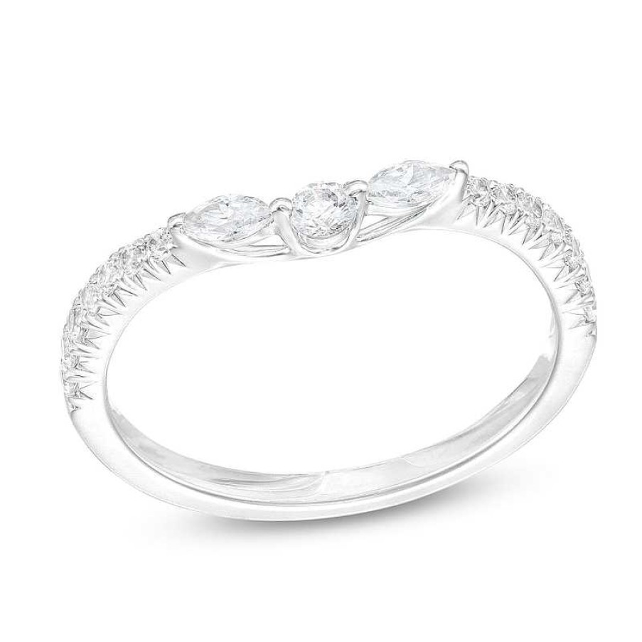 Rings Zales | 3/8 Ct. T.W. Marquise And Round Diamond Contour Anniversary Band In 14K White Gold