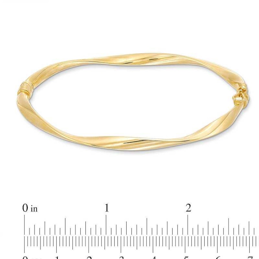 Bracelets Zales | Flexible 4.0Mm Wavy Bangle In Hollow 14K Gold - 7.25"