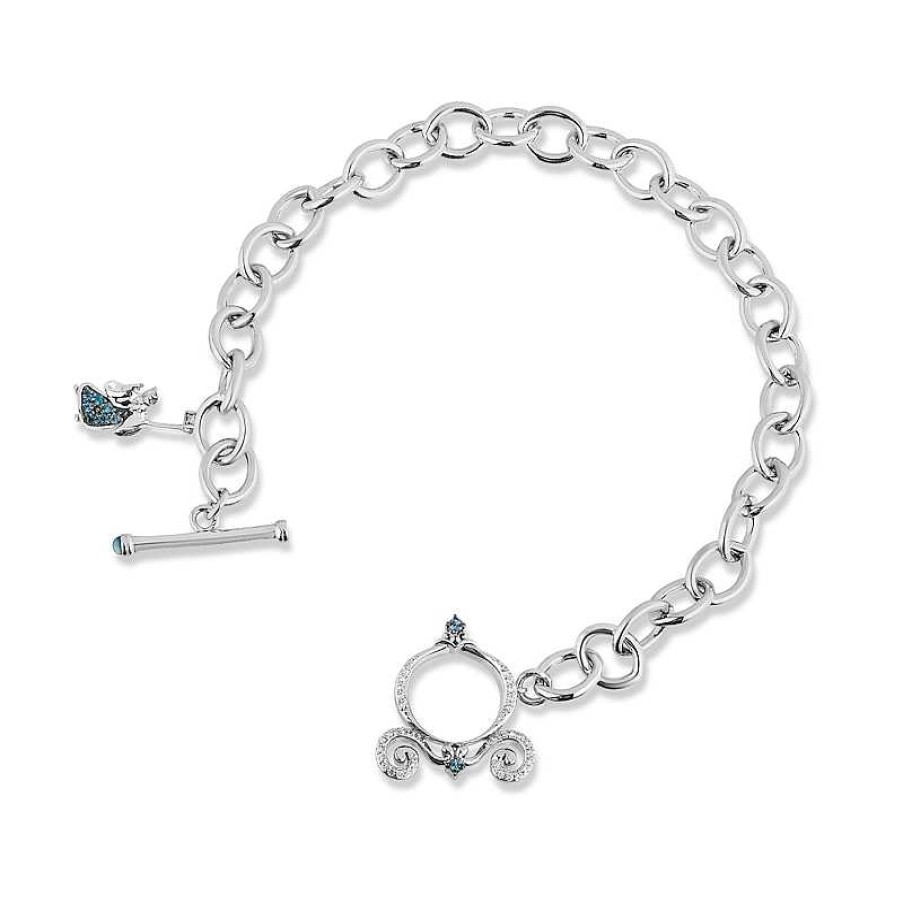 Bracelets Zales | Enchanted Disney Cinderella Blue Topaz And 1/10 Ct. T.W. Diamond Fairy Godmother Charm Bracelet In Sterling Silver