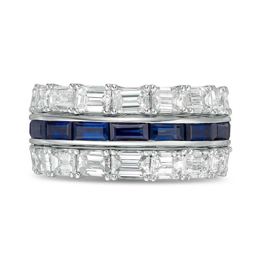 Rings Zales | Vera Wang Love Collection 3 Ct. T.W. Certified Diamond And Blue Sapphire Band In 14K White Gold (I/Si2)