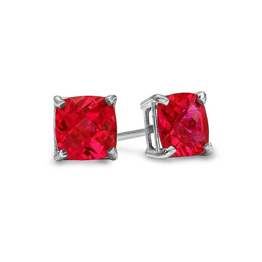 Earrings Zales | 6.0Mm Cushion-Cut Lab-Created Ruby Stud Earrings In 10K White Gold