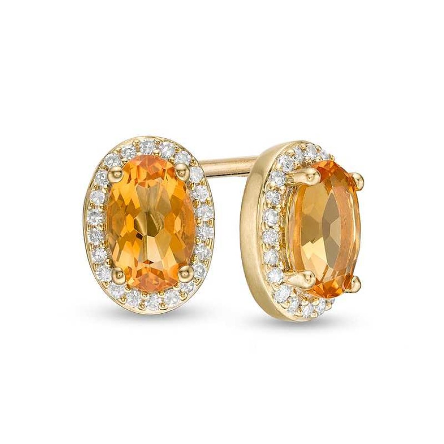 Earrings Zales | Oval Citrine And 1/10 Ct. T.W. Diamond Frame Stud Earrings In 10K Gold