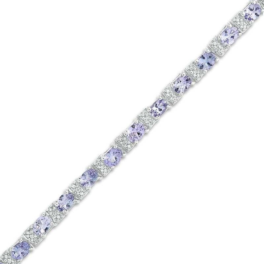 Bracelets Zales | Oval Tanzanite And Diamond Accent Tennis Bracelet In Sterling Silver - 7.5"