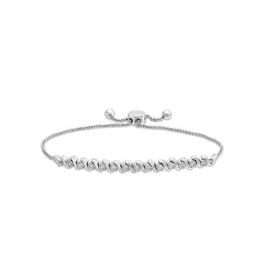 Bracelets Zales | 1/10 Ct. T.W. Diamond Cascading Row Bolo Bracelet In Sterling Silver - 9.5"