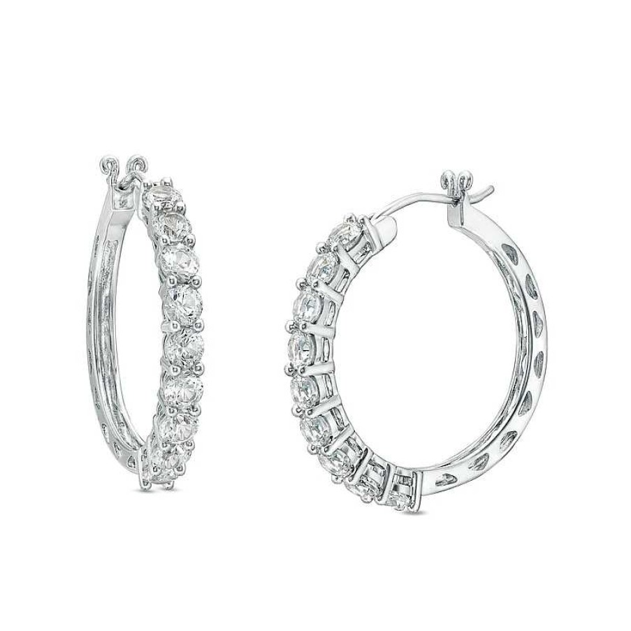 Earrings Zales | White Lab-Created Sapphire Hoop Earrings In Sterling Silver