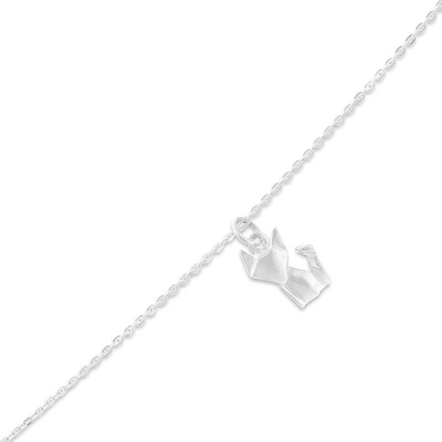 Bracelets Zales | Origami Cat Dangle Anklet In Sterling Silver - 10"