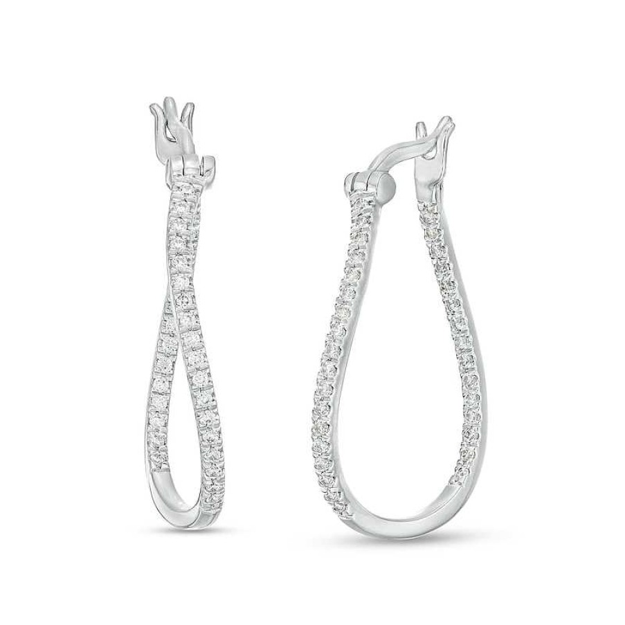 Earrings Zales | 3/8 Ct. T.W. Certified Lab-Created Diamond Wavy Hoop Earrings In 14K White Gold (F/Si2)