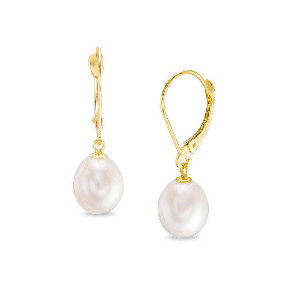 Earrings Zales | 8.0 - 9.0Mm Baroque Cultured Freshwater Pearl Drop Earrings In 14K Gold