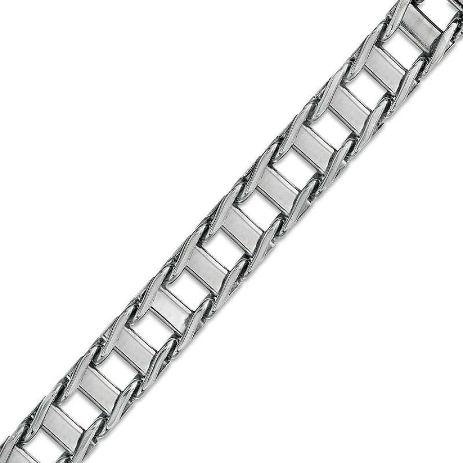 Bracelets Zales | Vera Wang Men 10.0Mm Solid Railroad Link Chain Bracelet In Sterling Silver With Black Rhodium - 8.5"