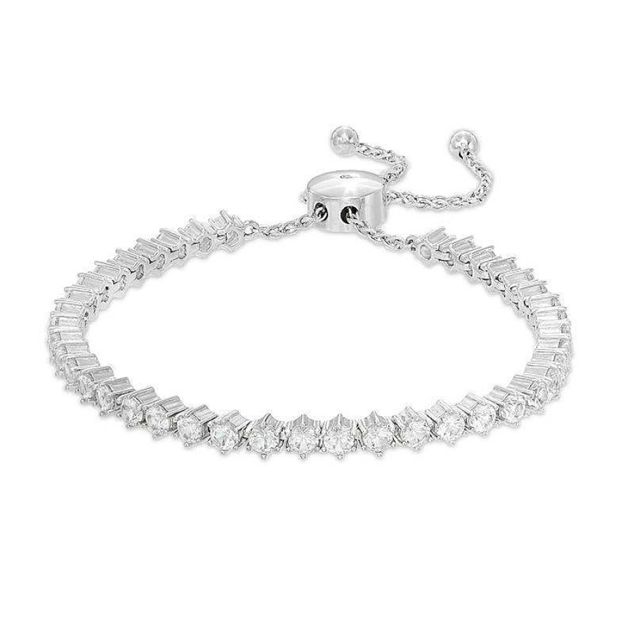 Bracelets Zales | Lab-Created White Sapphire Bolo Bracelet In Sterling Silver - 9.0"