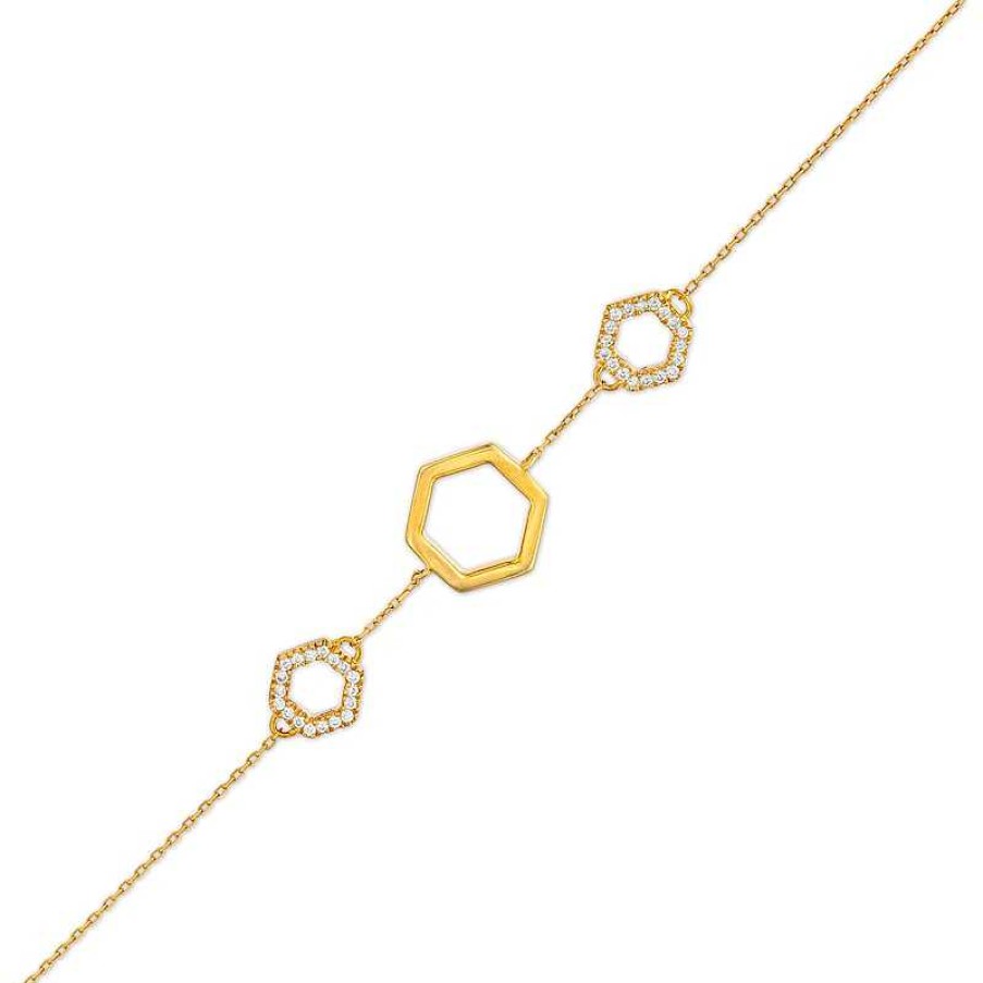 Bracelets Zales | 1/5 Ct. T.W. Diamond Hexagon Station Bracelet In 10K Gold