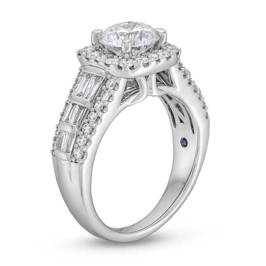 Rings Zales | True Lab-Created Diamonds By Vera Wang Love 2-1/2 Ct. T.W. Diamond Cushion Frame Engagement Ring In 14K White Gold