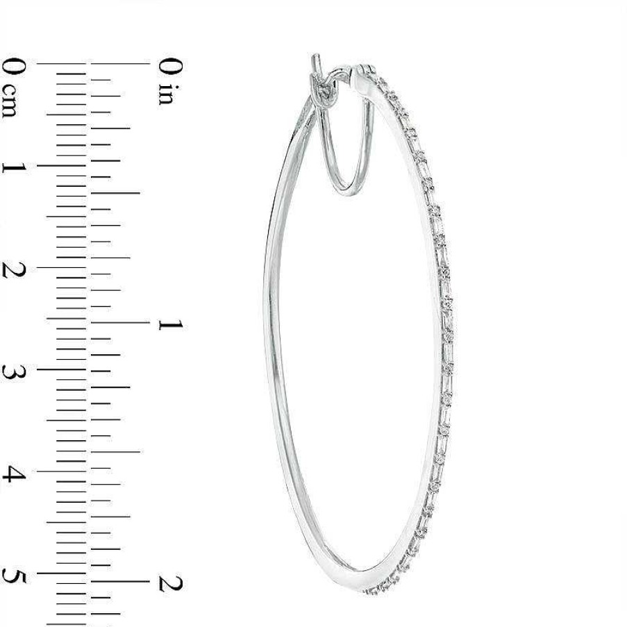 Earrings Zales | 1/2 Ct. T.W. Baguette And Round Diamond Alternating Hoop Earrings In 10K White Gold