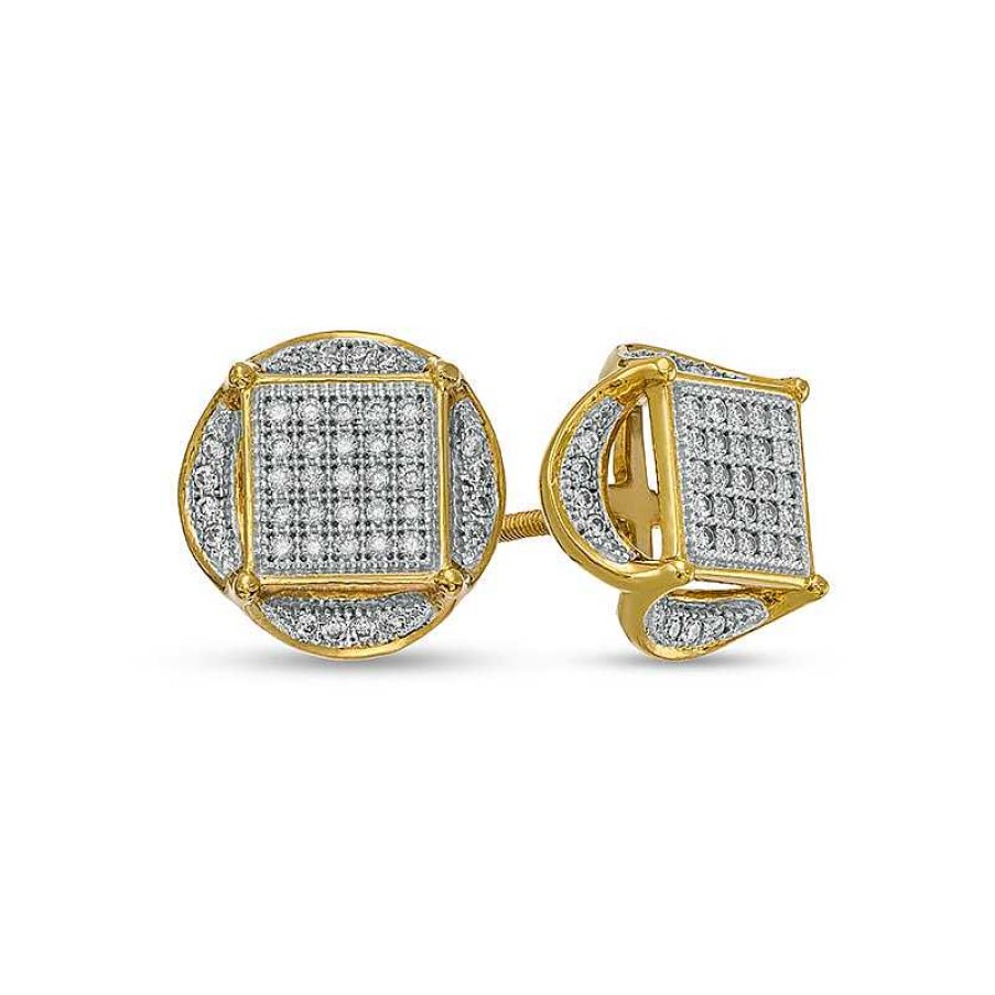 Earrings Zales | Previously Owned - Men'S 1/4 Ct. T.W. Composite Diamond Geometric Stud Earrings In 10K Gold