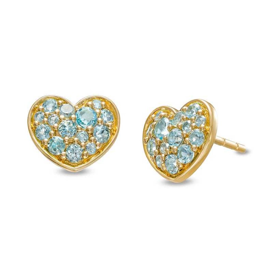 Earrings Zales | Swiss Blue Topaz Cluster Heart Stud Earrings In 10K Gold