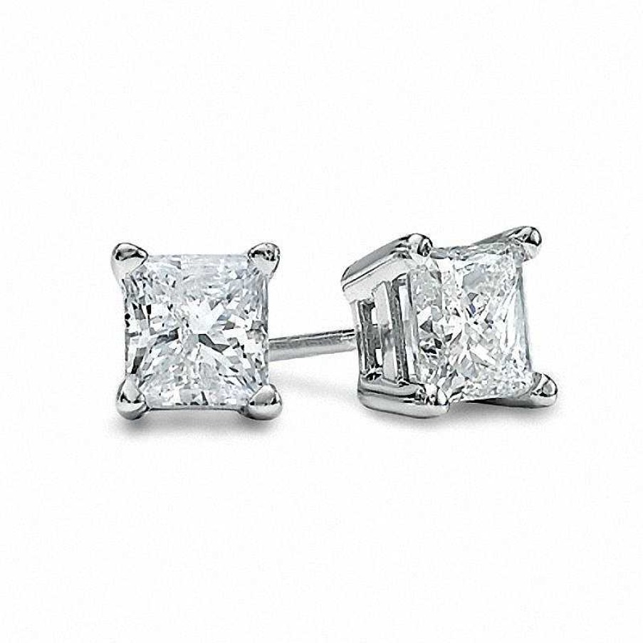 Earrings Zales | 1-1/2 Ct. T.W. Princess-Cut Diamond Solitaire Stud Earrings In 14K White Gold (J/I3)