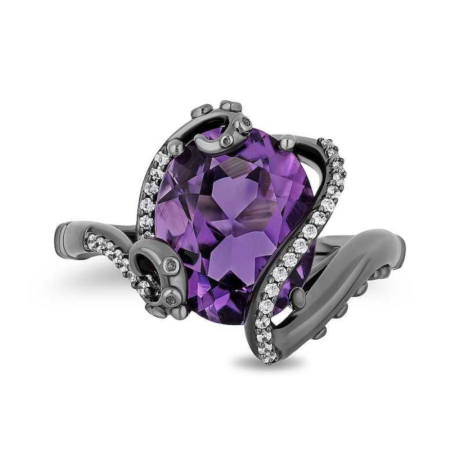 Rings Zales | Enchanted Disney Villains Ursula Oval Amethyst And 1/10 Ct. T.W. Diamond Ring In Sterling Silver With Black Rhodium