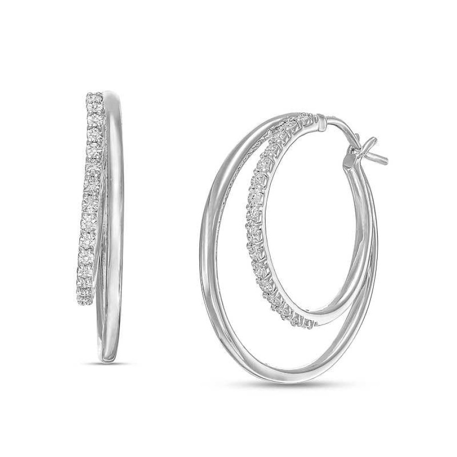 Earrings Zales | 1/10 Ct. T.W. Diamond Double Hoop Earrings In Sterling Silver