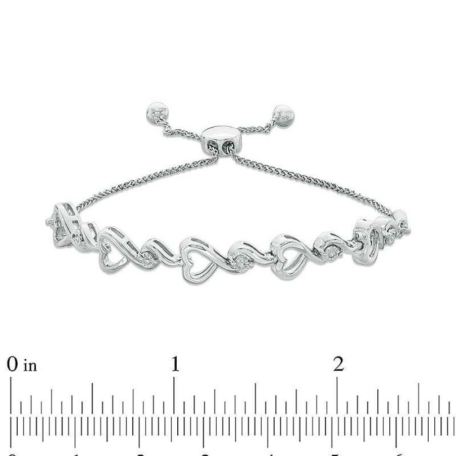 Bracelets Zales | Diamond Accent Sideways Ribbon Heart Bolo Bracelet In Sterling Silver - 9.5"