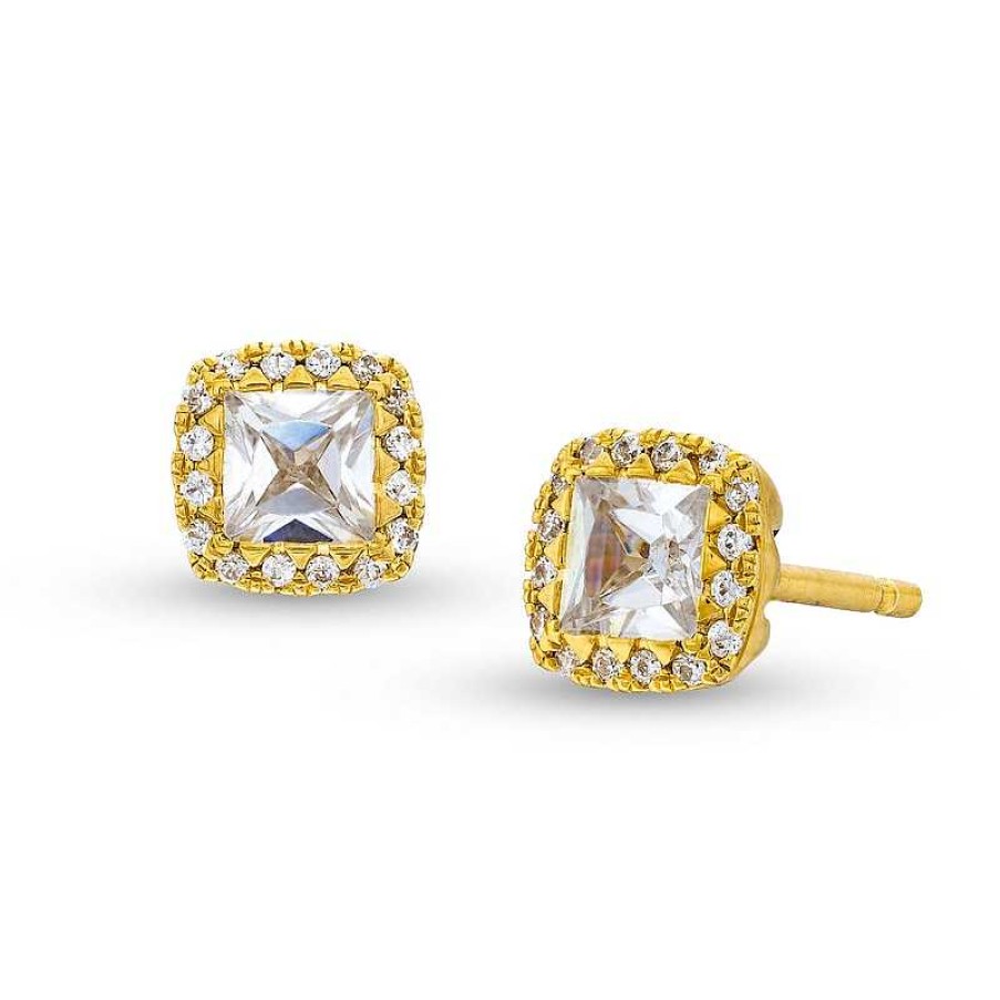 Earrings Zales | 3/4 Ct. T.W. Princess-Cut Diamond Cushion Frame Stud Earrings In 14K Gold