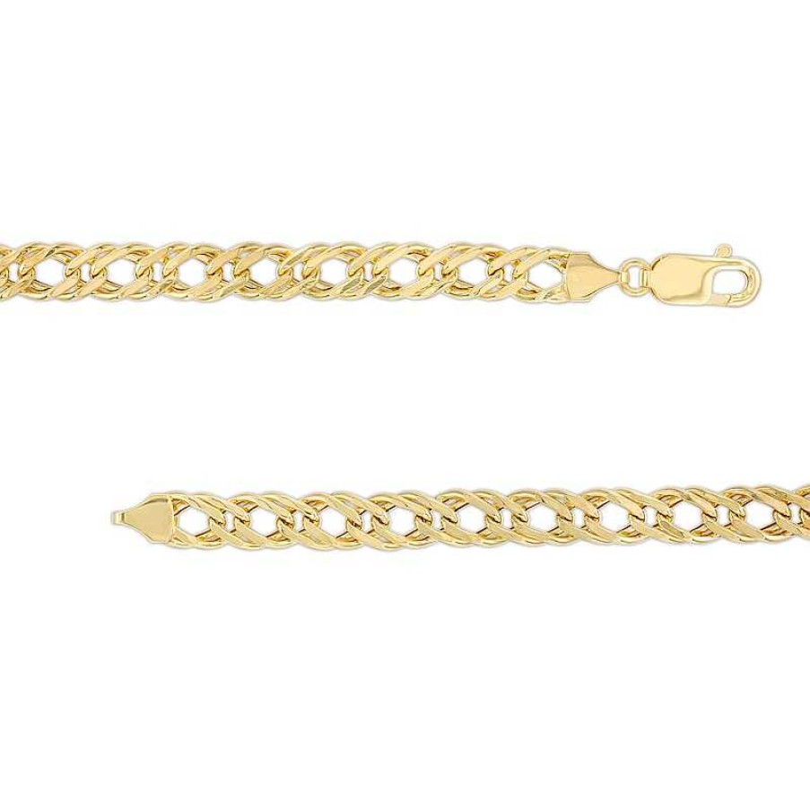 Bracelets Zales | 7.5Mm Diamond-Cut Curb Chain Bracelet In Hollow 10K Gold - 7.5"