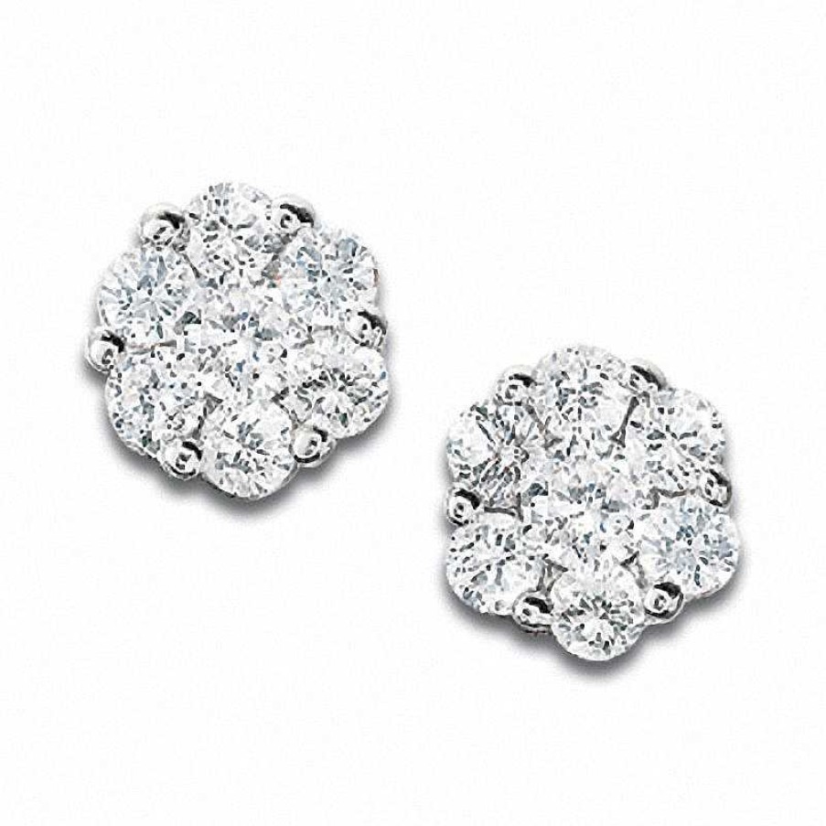 Earrings Zales | 1/3 Ct. T.W. Multi-Diamond Flower Stud Earrings In 10K White Gold