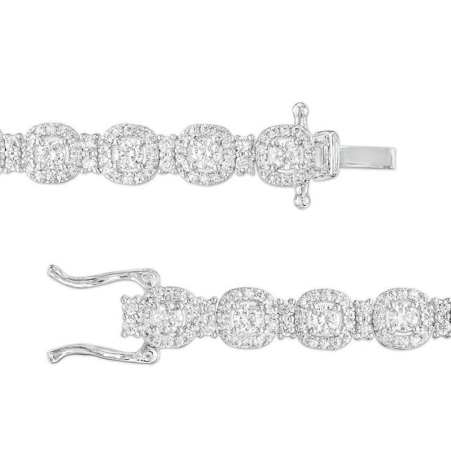 Bracelets Zales | 4 Ct. T.W. Cushion-Shaped Multi-Diamond Frame Line Bracelet In 10K White Gold - 7.25"